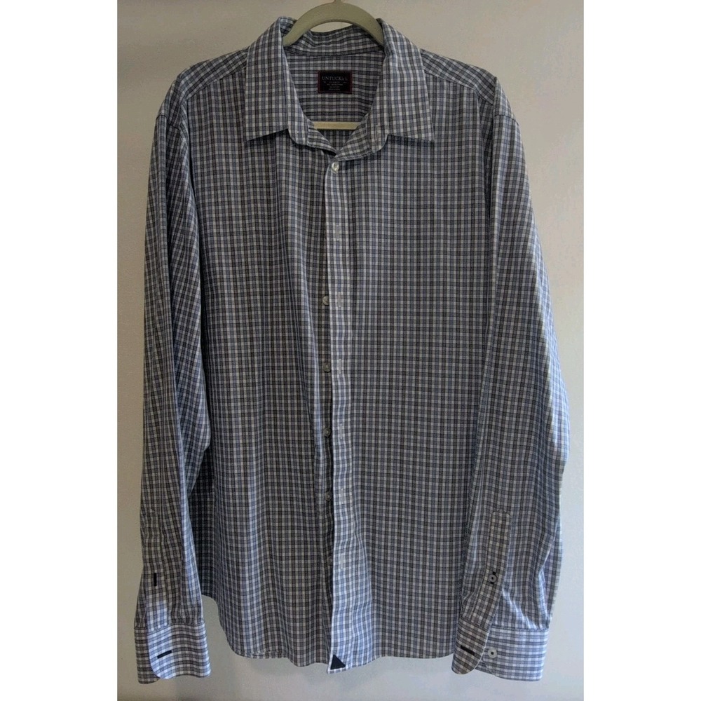 UNTUCKit Men's Blue & White Gingham Long-Sleeve Dress Shirt Size XL 100% Cotton